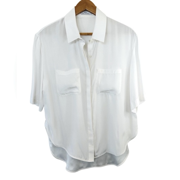 Frame Short Sleeve Button Down Silk Blouse - Picture 4 of 10
